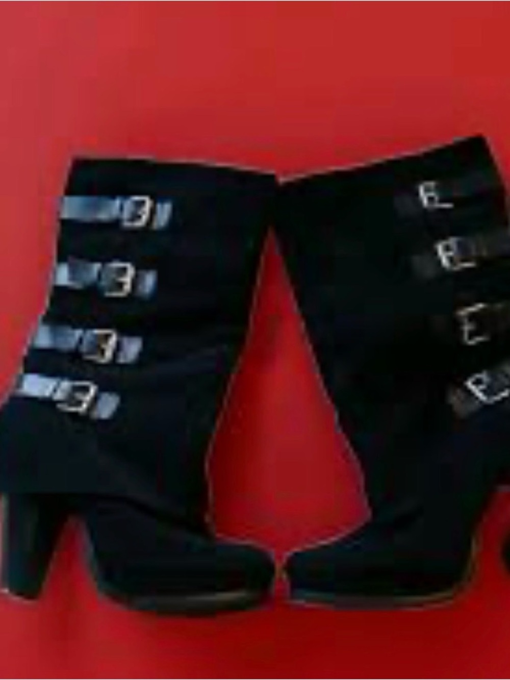 Suede Report Black Midcalf Boots with Buckle Straps